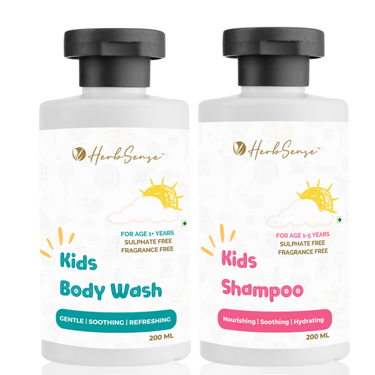 Kids Daily Shampoo & Kids Body Wash Combo Pack, Plant Based, Pure Natural & Safe, Tear Free, Zero Added Fragrance & Color (Pack of 2, 200ml x 2) For Age 1-3 Years