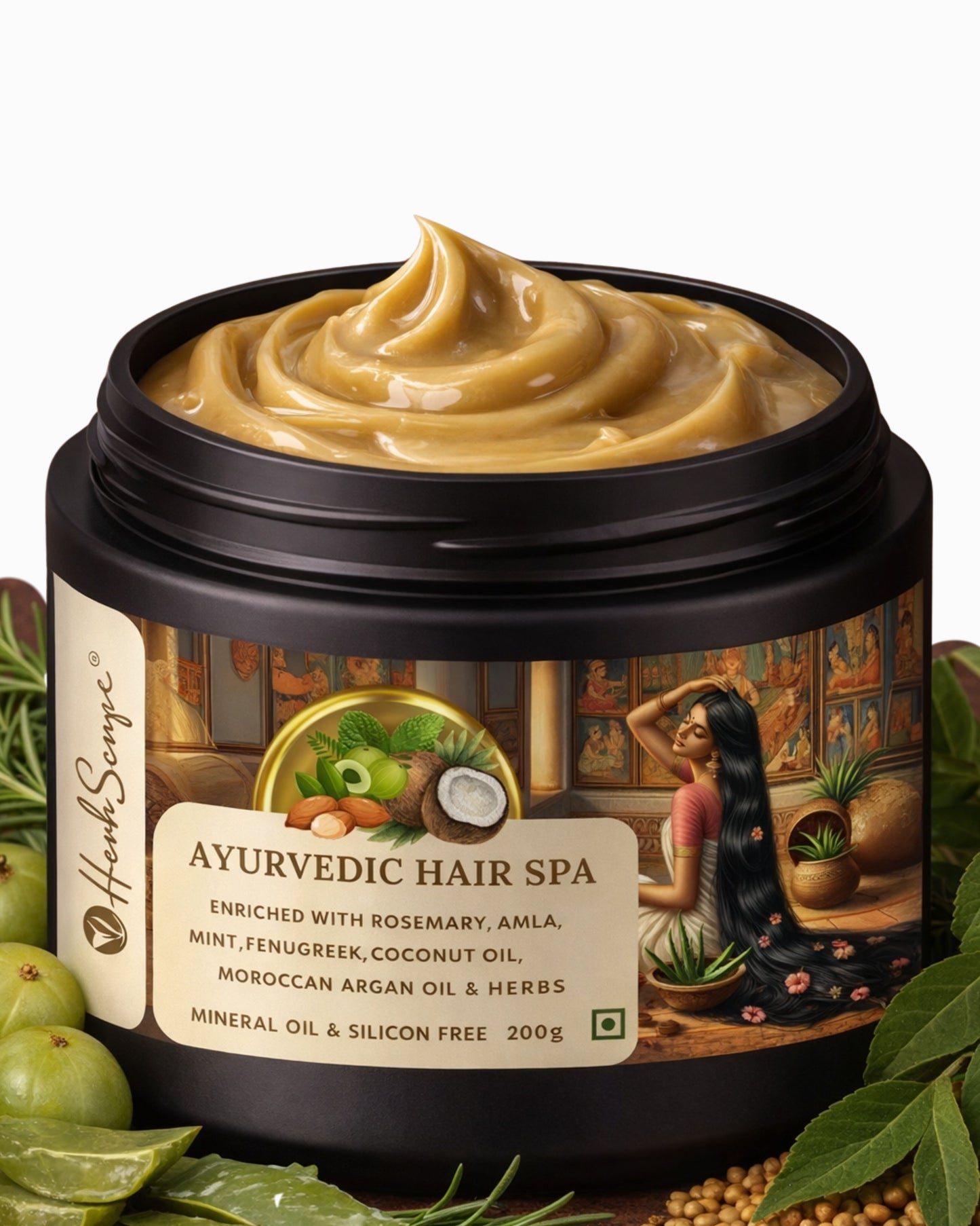 Herbsense Ayurvedic Hair Spa Cream with Rosemary, Mint, Fenugreek, Amla, Coconut, Herbs, 200g, Mineral Oil & Silicon Free, For Hair Nourishment