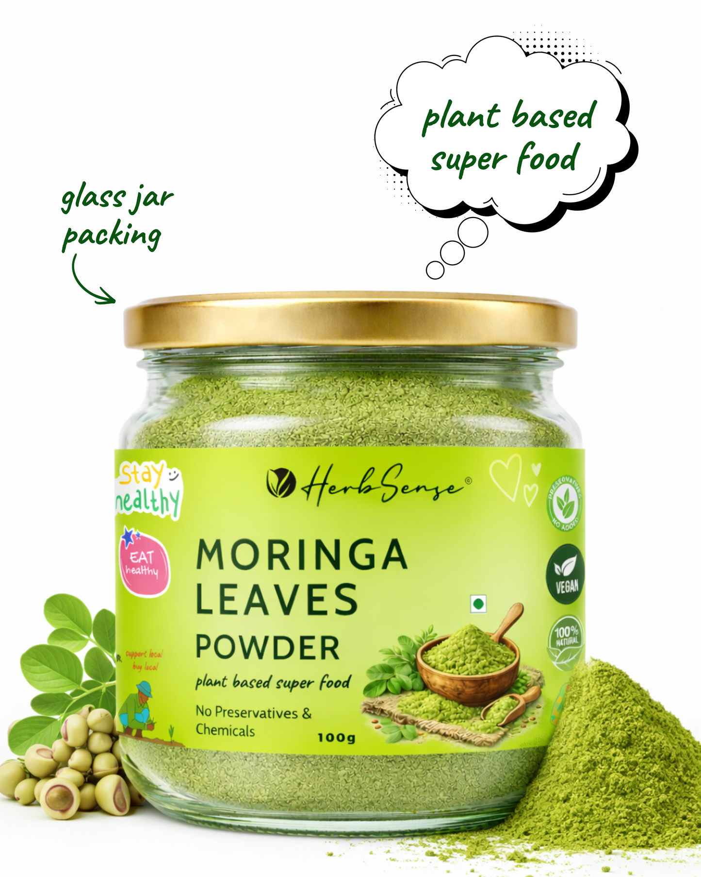 Moringa Leaves Powder-100gm- For Healthy Body & Skin, Superfood Packed with Antioxidants & Vitamins