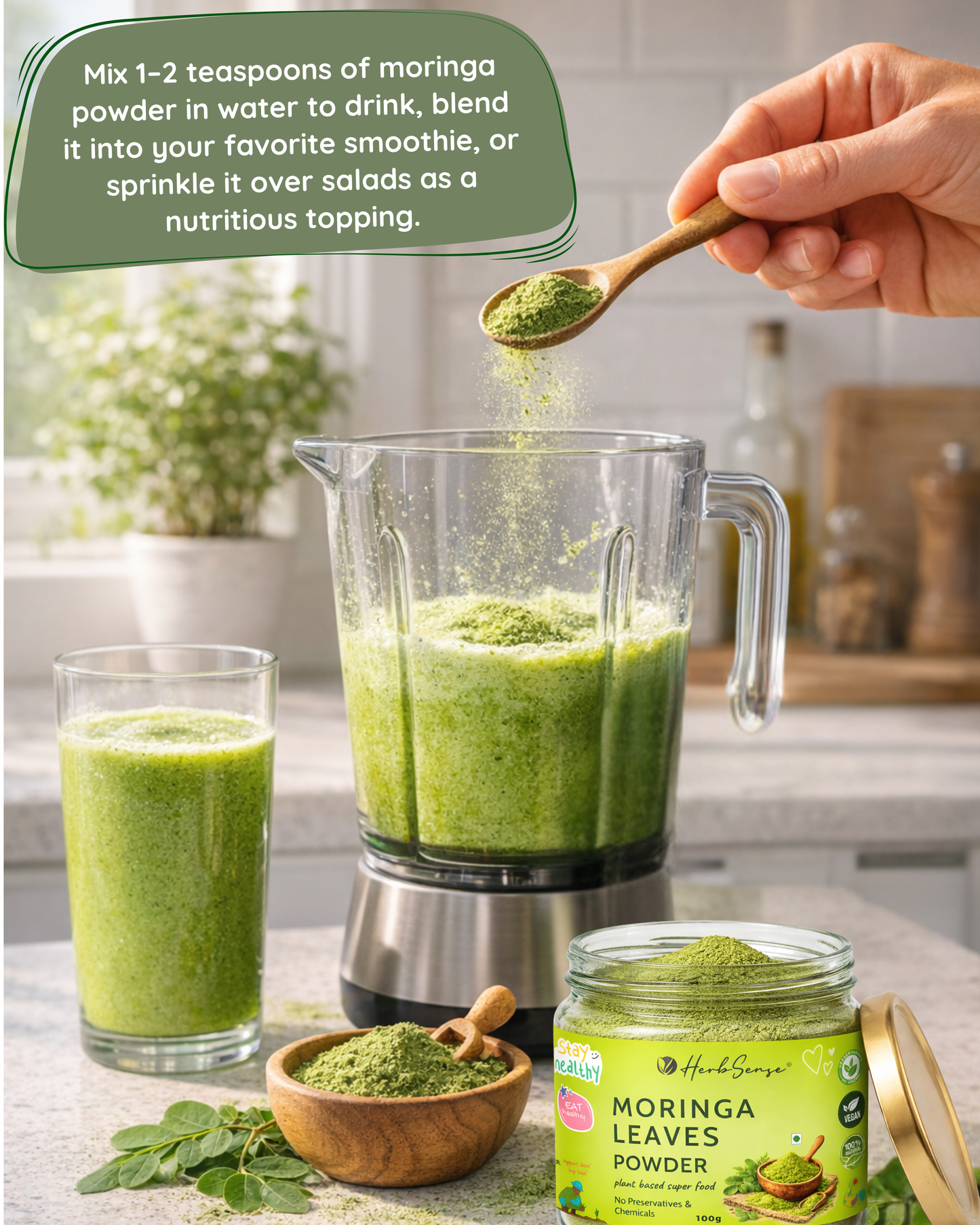 Moringa Leaves Powder-100gm- For Healthy Body & Skin, Superfood Packed with Antioxidants & Vitamins