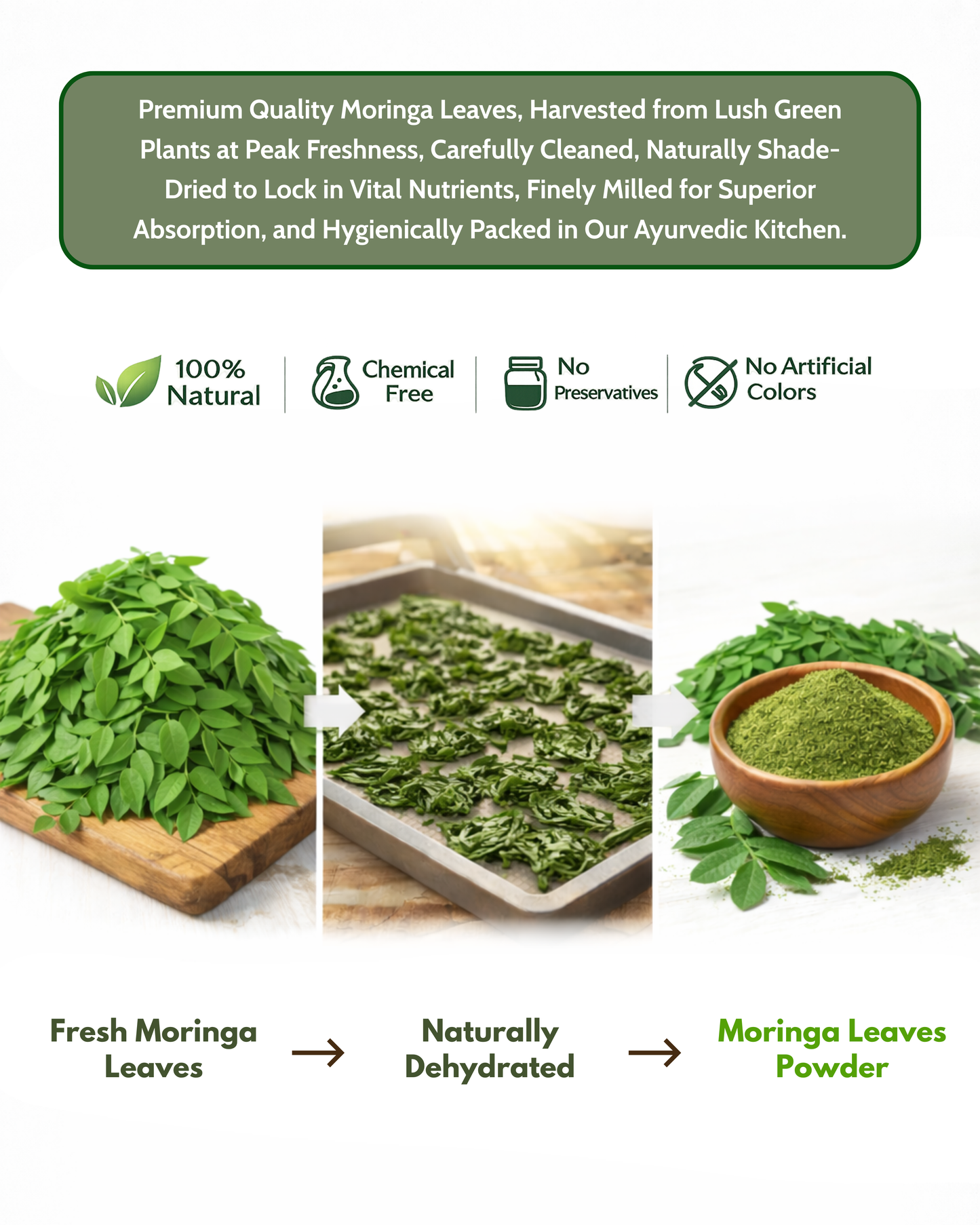 Moringa Leaves Powder-100gm- For Healthy Body & Skin, Superfood Packed with Antioxidants & Vitamins