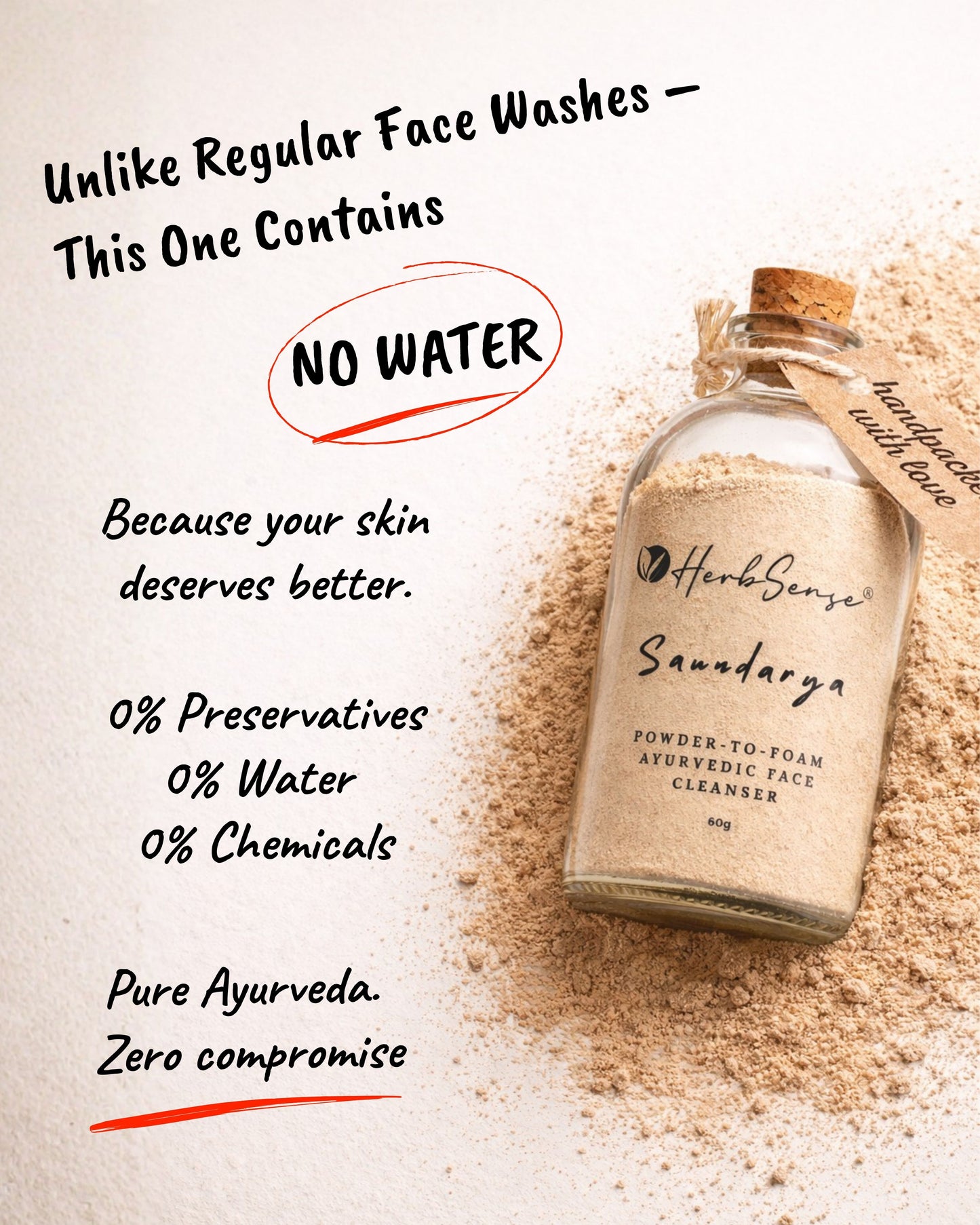 Saundarya- Plant Based Powder-to-Foam Ayurvedic Face and Body Cleanser,Powder Face & Body Wash,100% Natural , Preservative Free- 60gm