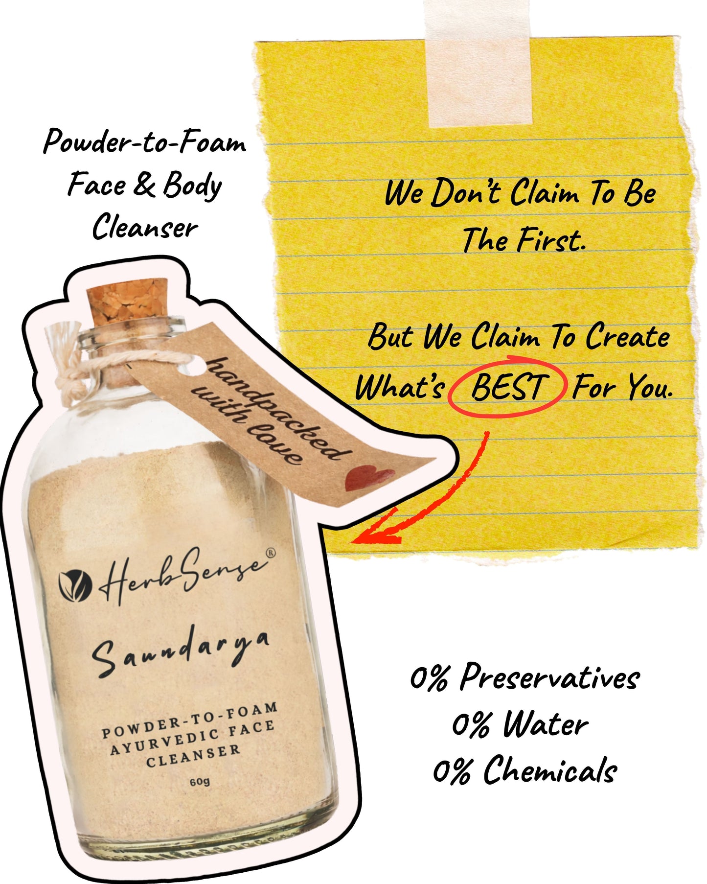 Saundarya- Plant Based Powder-to-Foam Ayurvedic Face and Body Cleanser,Powder Face & Body Wash,100% Natural , Preservative Free- 60gm