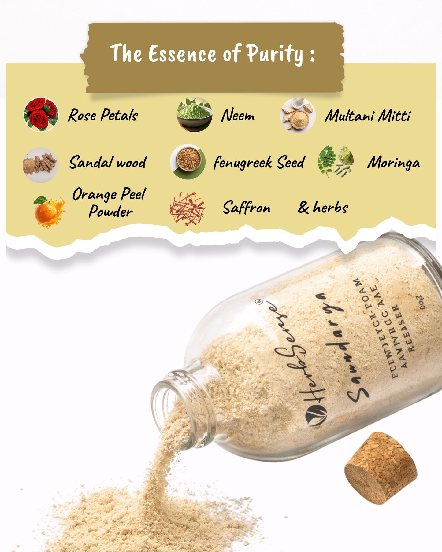 Saundarya- Plant Based Powder-to-Foam Ayurvedic Face and Body Cleanser,Powder Face & Body Wash,100% Natural , Preservative Free- 60gm