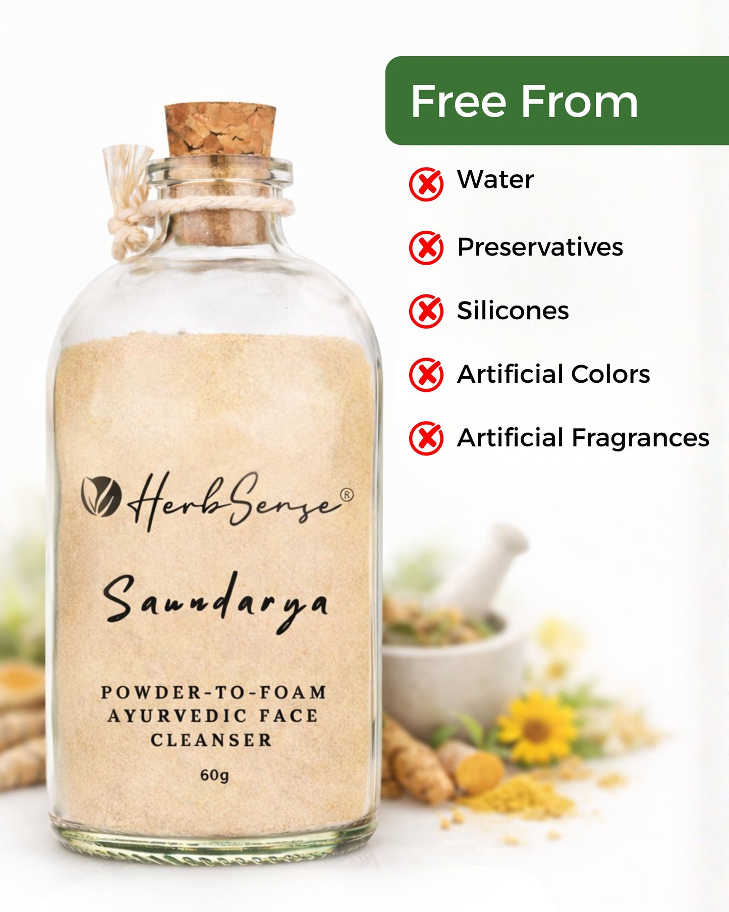 Saundarya- Plant Based Powder-to-Foam Ayurvedic Face and Body Cleanser,Powder Face & Body Wash,100% Natural , Preservative Free- 60gm