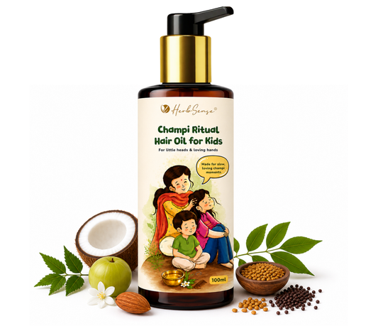 Champi Ritual Hair Oil for Kids | Nourishing Ayurvedic Oil with Sesame, Coconut, Almond & Neem | Gentle Scalp Care for Children | Non-Sticky | 100 ml