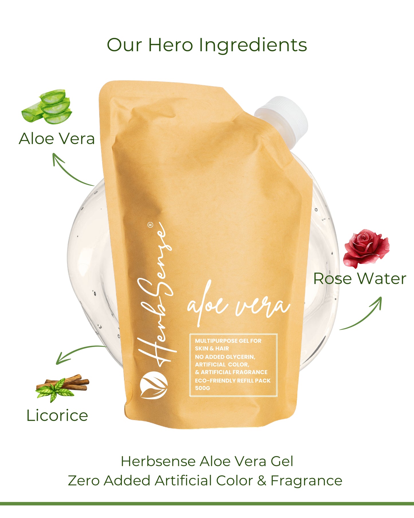 Pure Aloe Vera Gel Refill Pack 500gm | Eco-friendly , Chemical Free Gel For Hair and Skin
