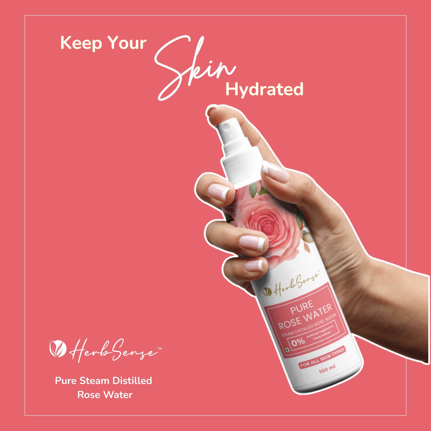 Pure Rose Water / Gulab Jal- Steam Distilled, Edible Grade,Zero Added Preservatives & Fragrance.For Skin,Body & Eyes. 100ml Spray Glass Bottle