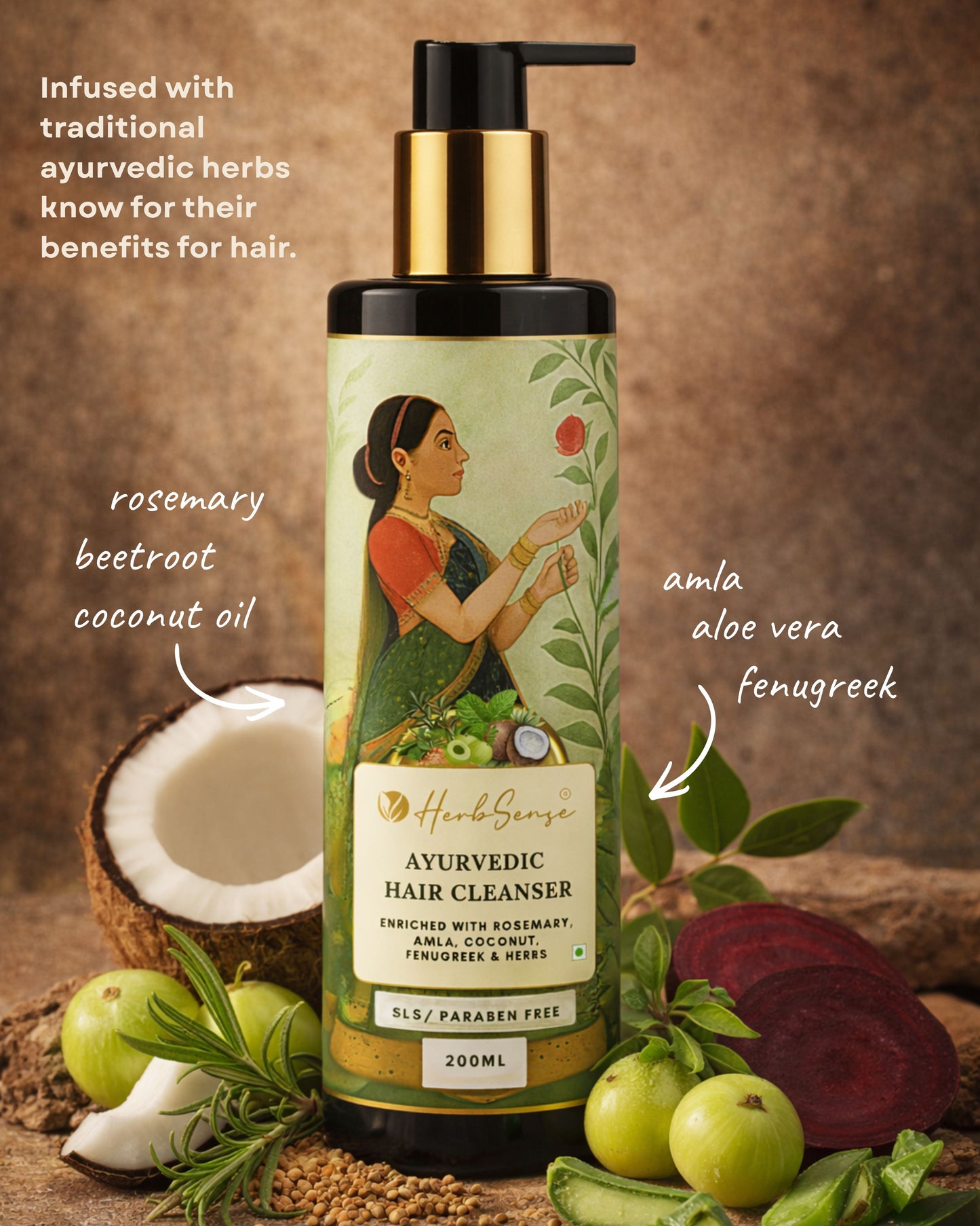 Ayurvedic Hair Cleanser, Enriched with Rosemary, Amla, Coconut, Fenugreek & Herbs, SLS Paraben Free, Healthy & Nourished Hair Shampoo, 200ml