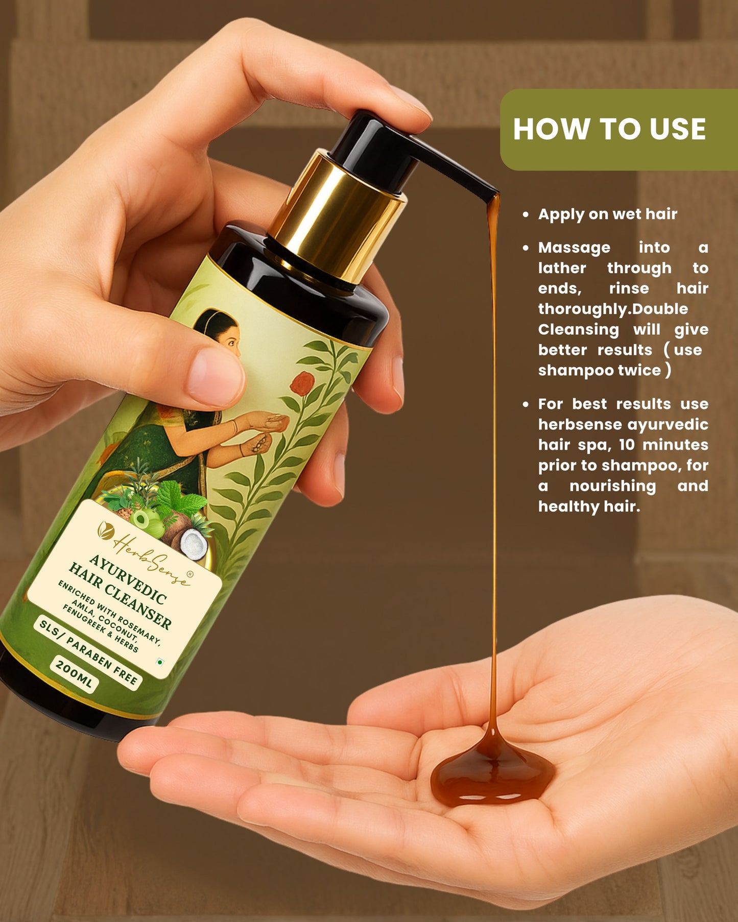 Ayurvedic Hair Cleanser, Enriched with Rosemary, Amla, Coconut, Fenugreek & Herbs, SLS Paraben Free, Healthy & Nourished Hair Shampoo, 200ml