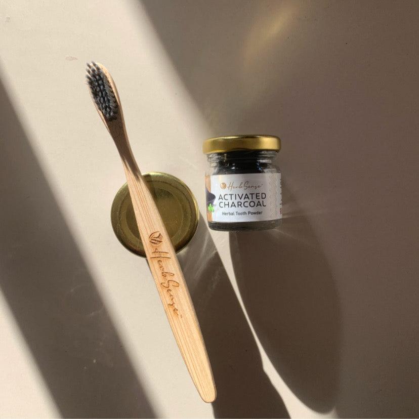 Oral Care Duo- Bamboo ToothBrush & Herbal Toothpwoder Combo | Eco Friendly, Sustainable & Natural - Herbsense