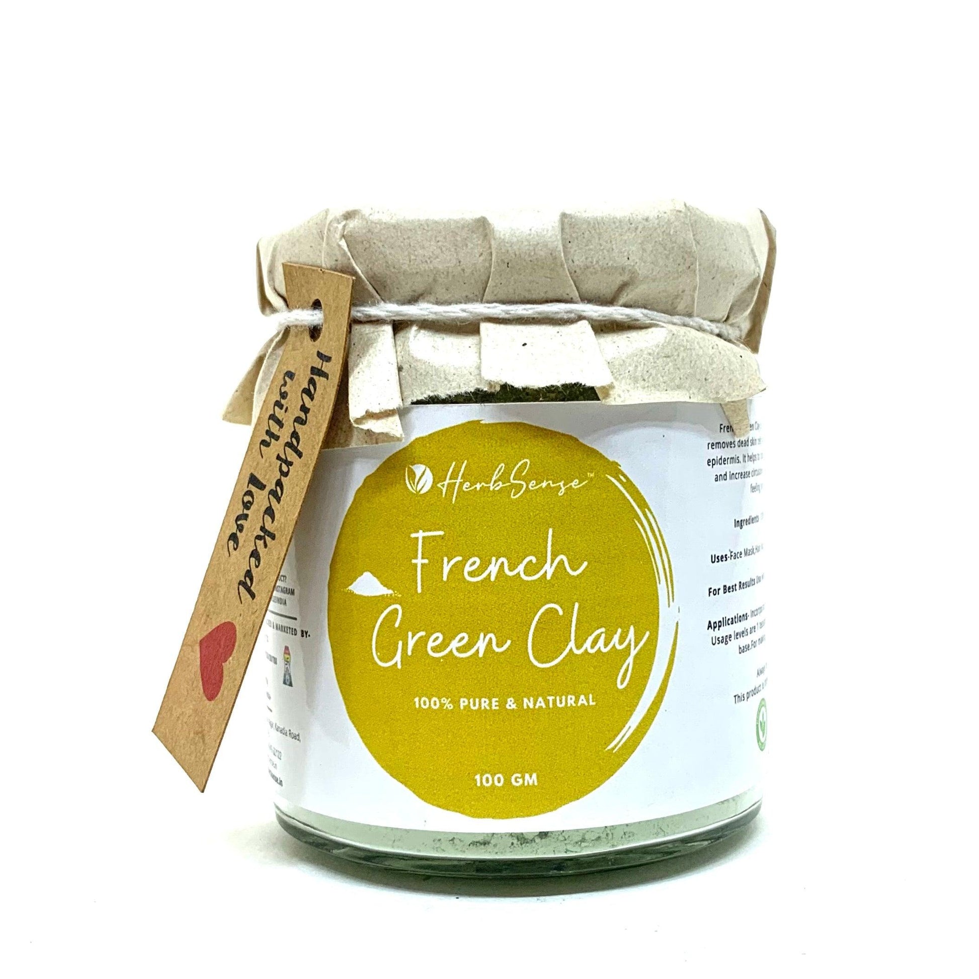 French Green Clay-100gm- For Glowing & Healthy Skin, Deep Cleansing ,Nourishing & Detoxifying Clay Mask, - Herbsense