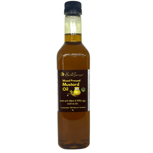 Wood Pressed Mustard Oil-Unrefined & Unfiltered Cooking Oil,Hair Oil,Baby Massage Oil ,Zero Added Preservatives.1L - Herbsense