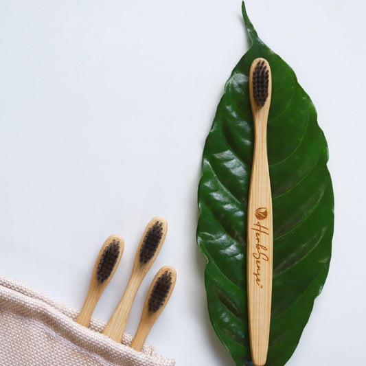 Bamboo ToothBrush with Charcoal Infused Soft Bristles | Eco-friendly & Sustainable | (Pack of 4) - Herbsense