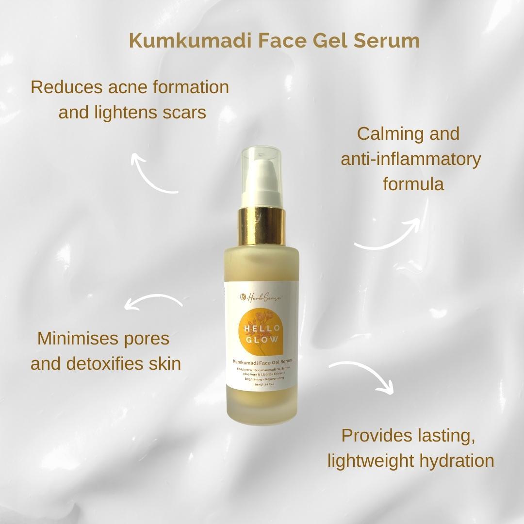 Kumkumadi Face Gel Serum- Brightening + Rejuvenating| Hello Glow | Kumkumadi Range - 50ml - Herbsense