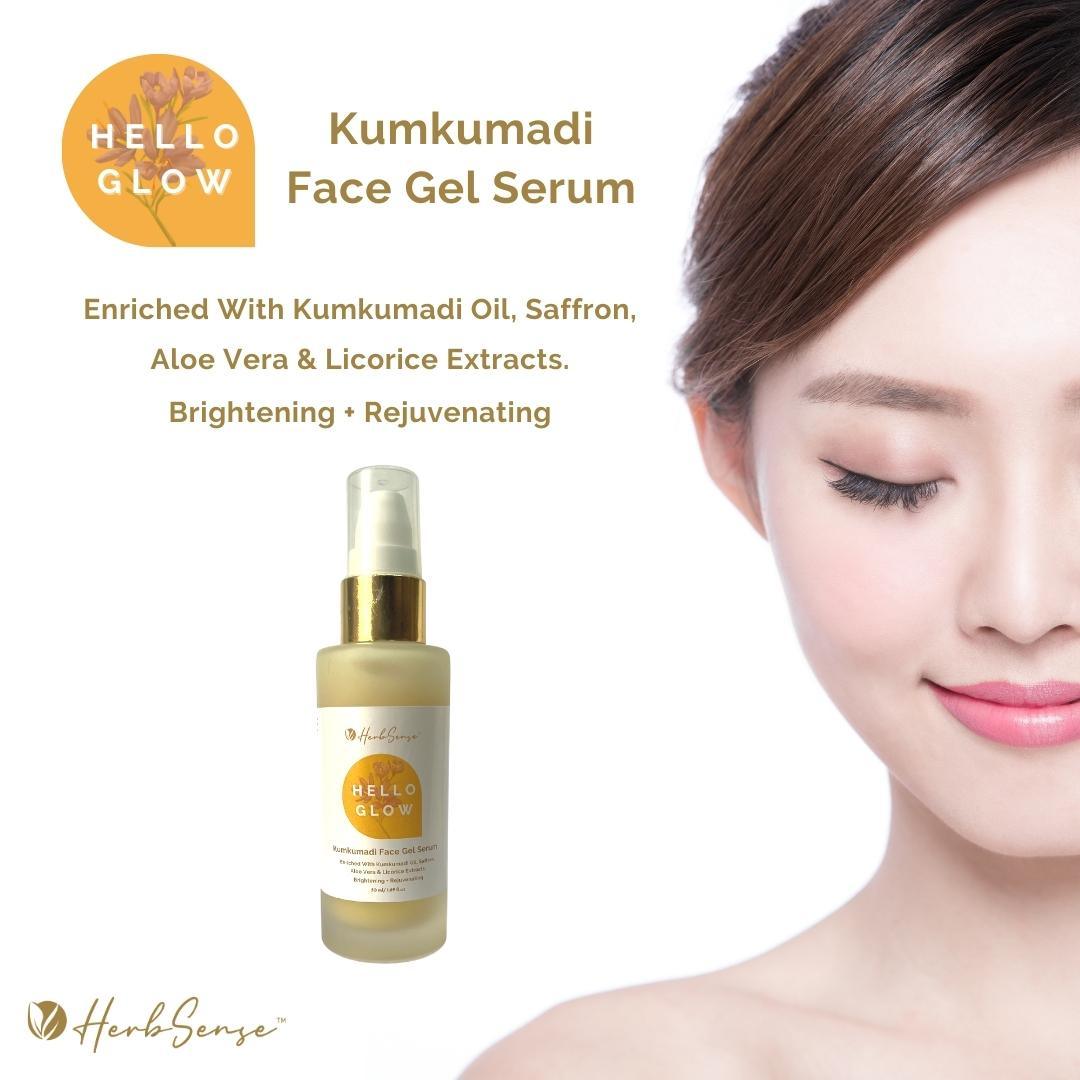 Kumkumadi Face Gel Serum- Brightening + Rejuvenating| Hello Glow | Kumkumadi Range - 50ml - Herbsense
