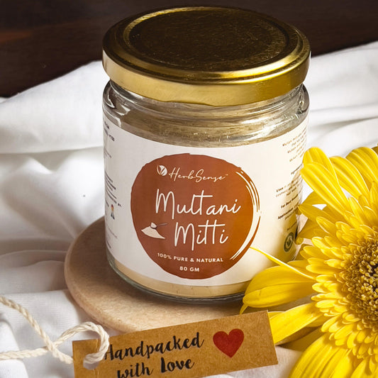 Natural Multani Mitti Powder- 80 GM | Oil Control, Skin Cleansing, Acne & Pimple Care | Glass Jar Packaging - Herbsense