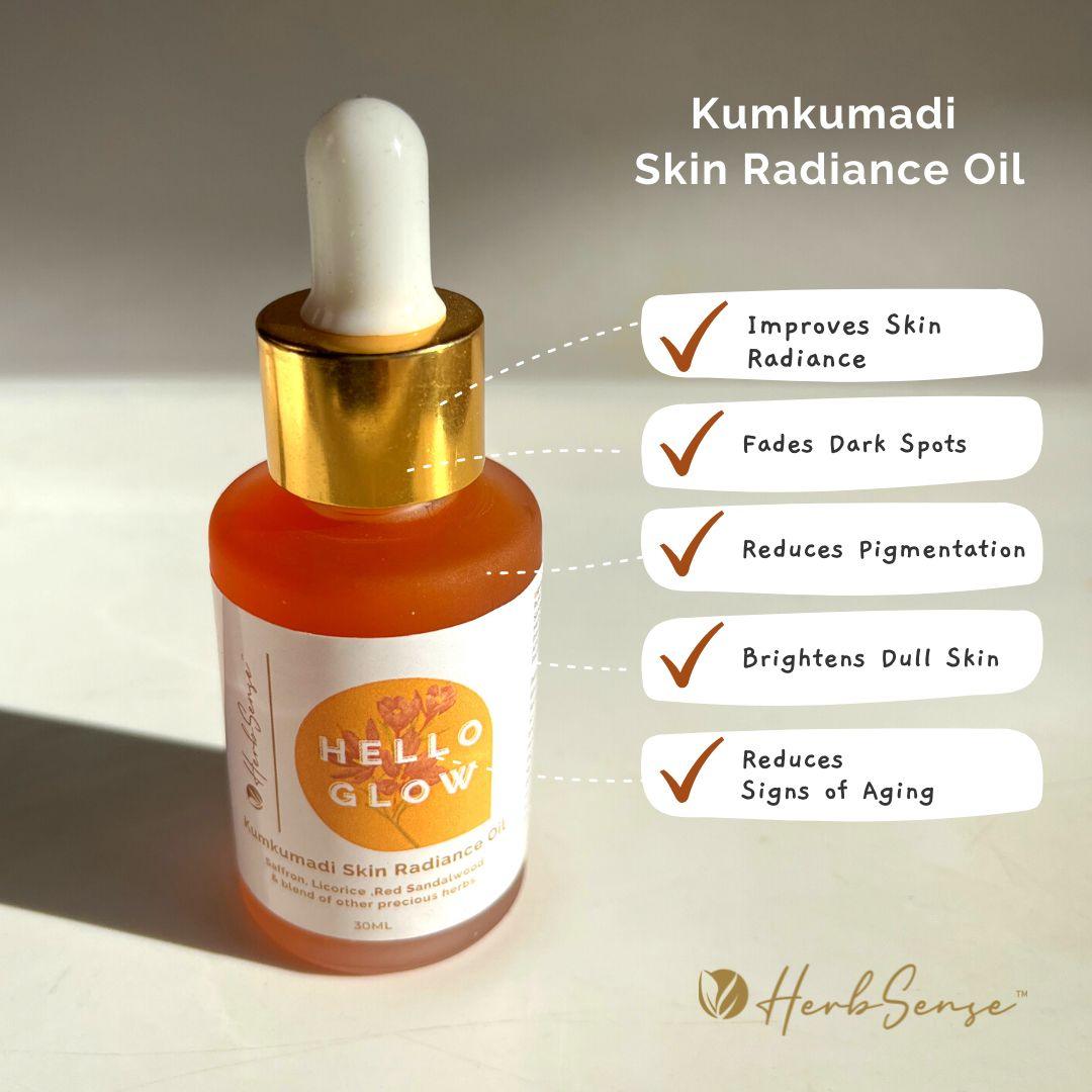 Kumkumadi Skin Radiance Oil- Authentic Ayurvedic Recipe For Glowing Skin- Night Face Serum Made with Precious Herbs- 30 ML - Herbsense