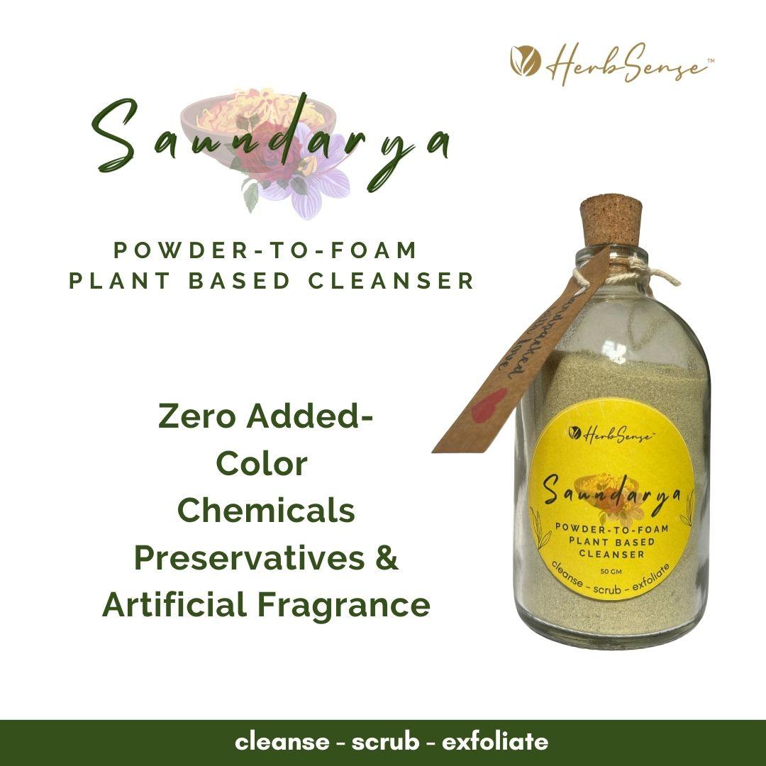 Saundarya- Plant Based Powder-to-Foam Ayurvedic Face Cleanser,Powder Face Wash,100% Natural , Preservative Free- 50gm - Herbsense
