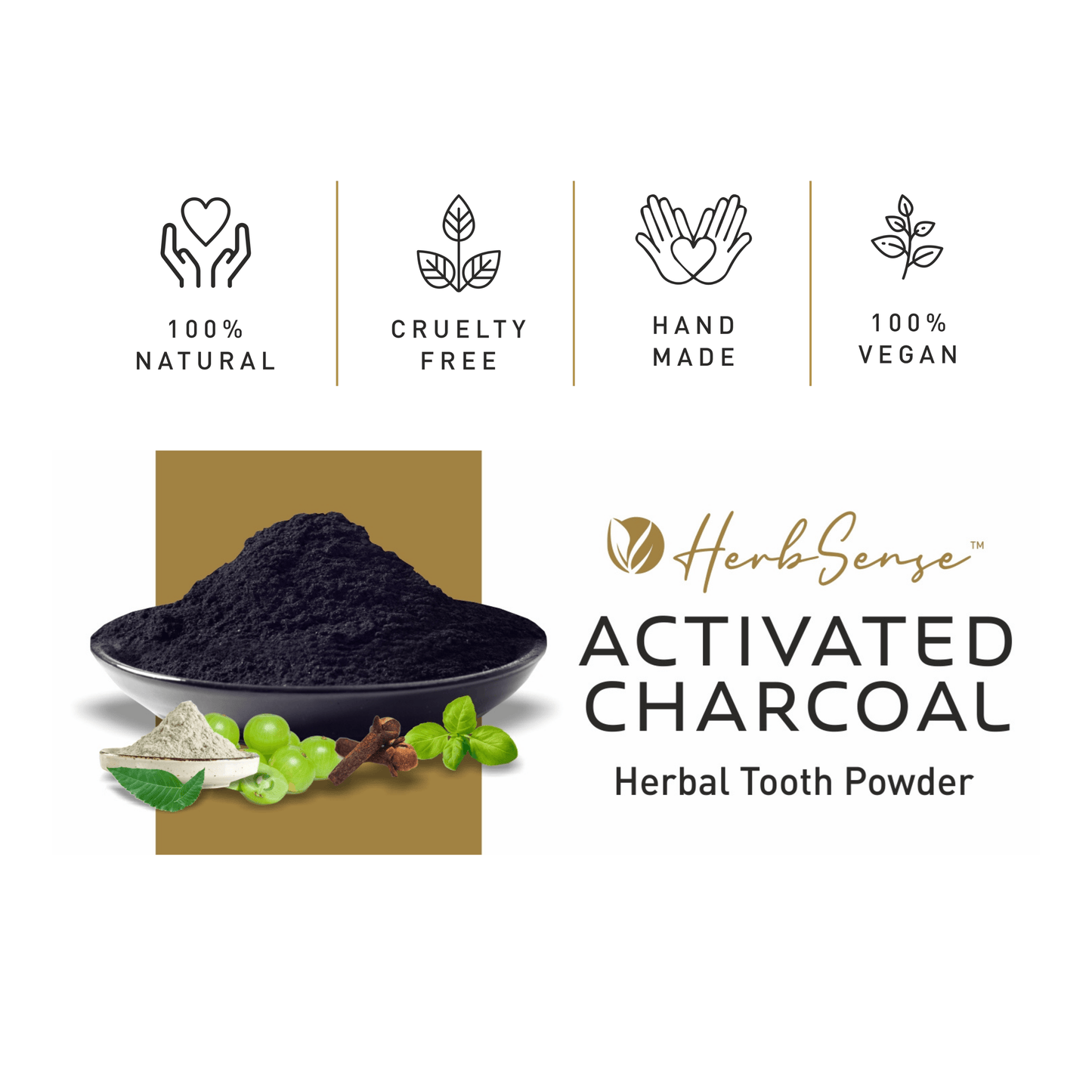 Activated Charcoal Herbal Tooth Powder | Zero Waste & Eco-friendly Oral Care | Pack of 3 - Herbsense