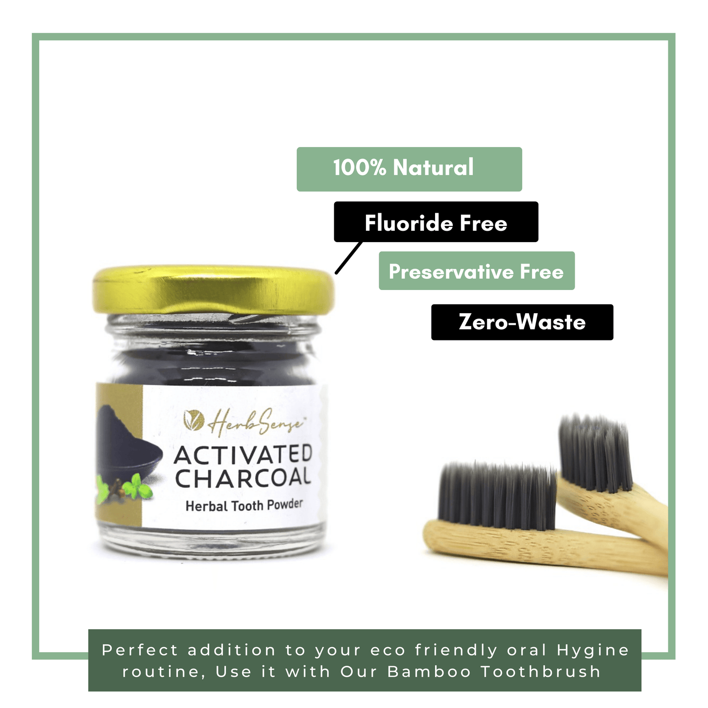 Activated Charcoal Herbal Tooth Powder | Zero Waste & Eco-friendly Oral Care | Pack of 3 - Herbsense
